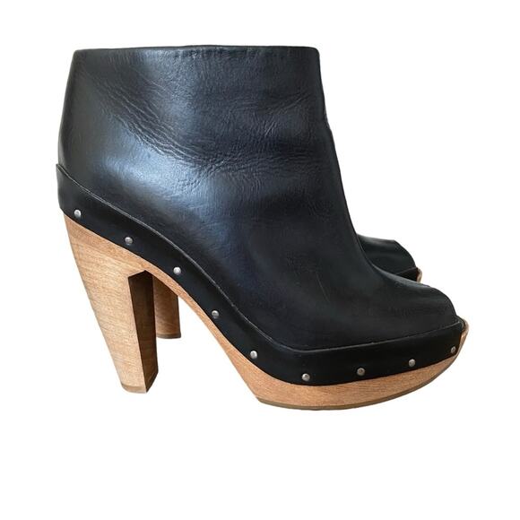 Marni Black Leather Studded Peep Toe Wooden Heel Platform Shoes size 37 US 7 - Picture 3 of 9